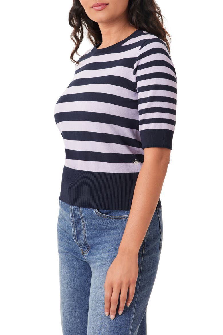 Crewneck Short Sleeve Sweater, Alternate, color, SKY CAPTAIN/ LAVENDER STRIPE