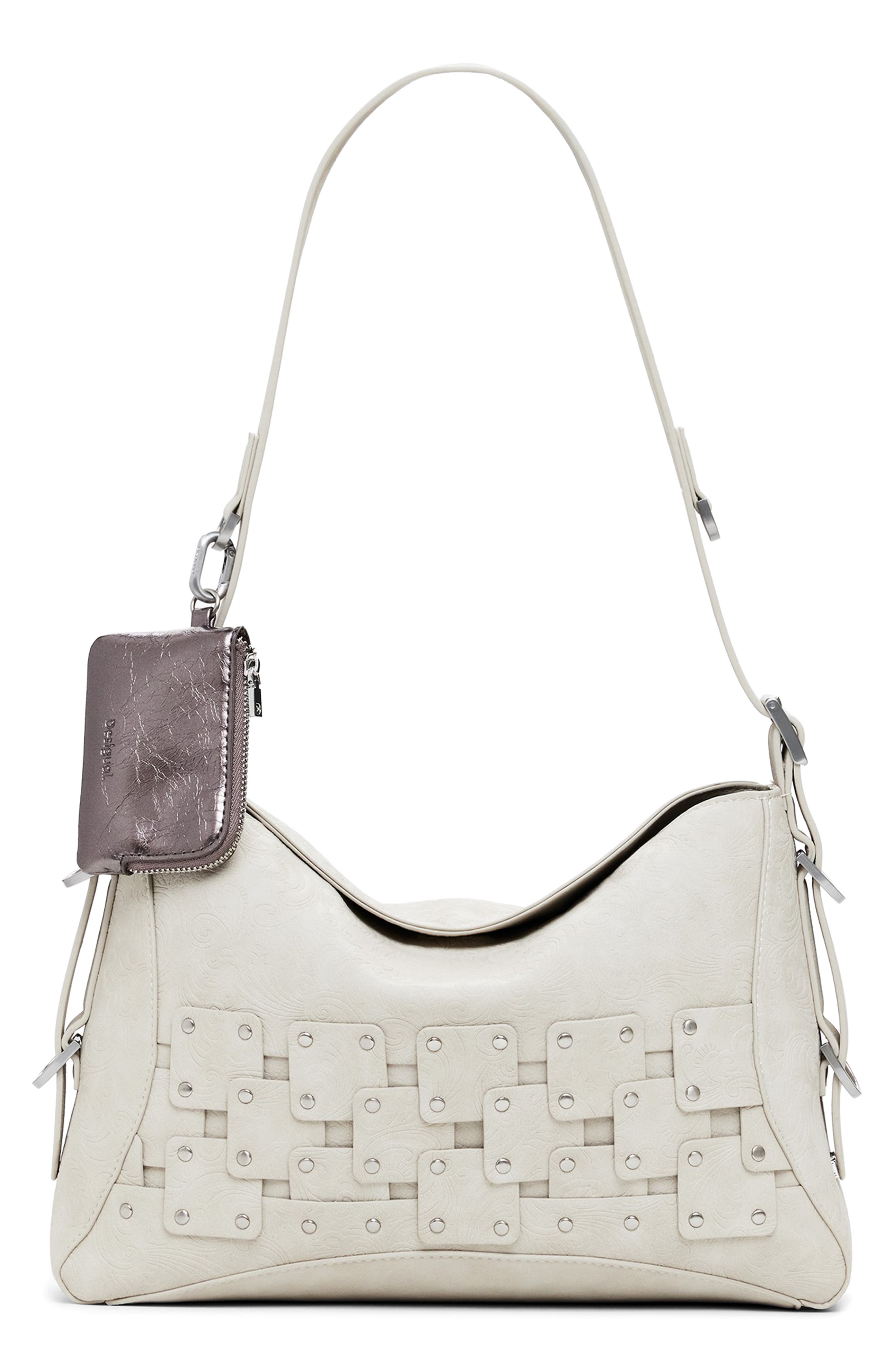 Desigual Stud Detail Shoulder Bag, Main, color, Light Gray