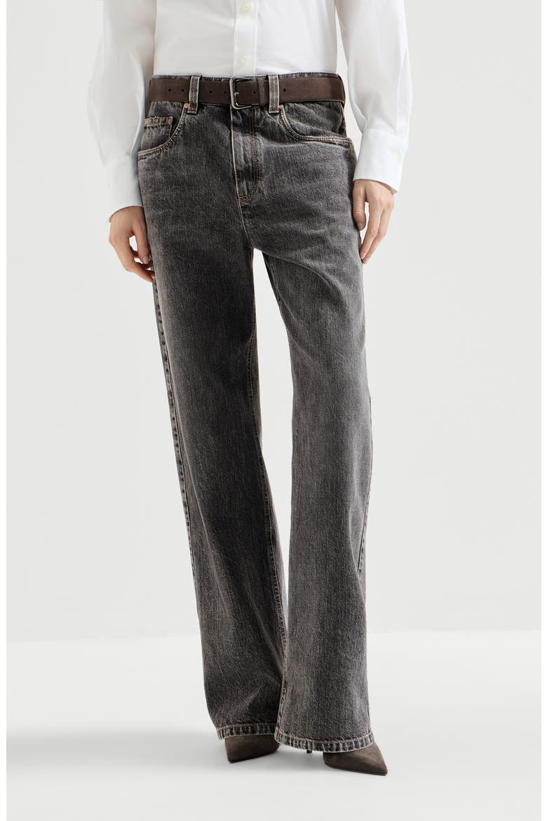 Authentic denim contemporary loose trousers with monili, Main, color, Dark Grey