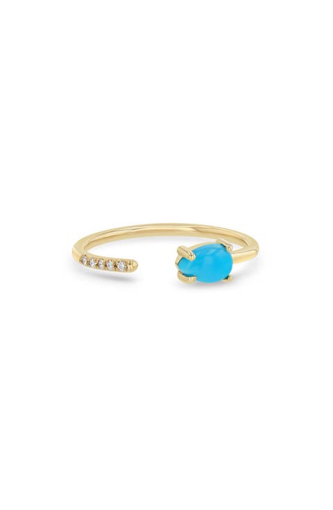 Turquoise & Diamond Pavé Open Ring