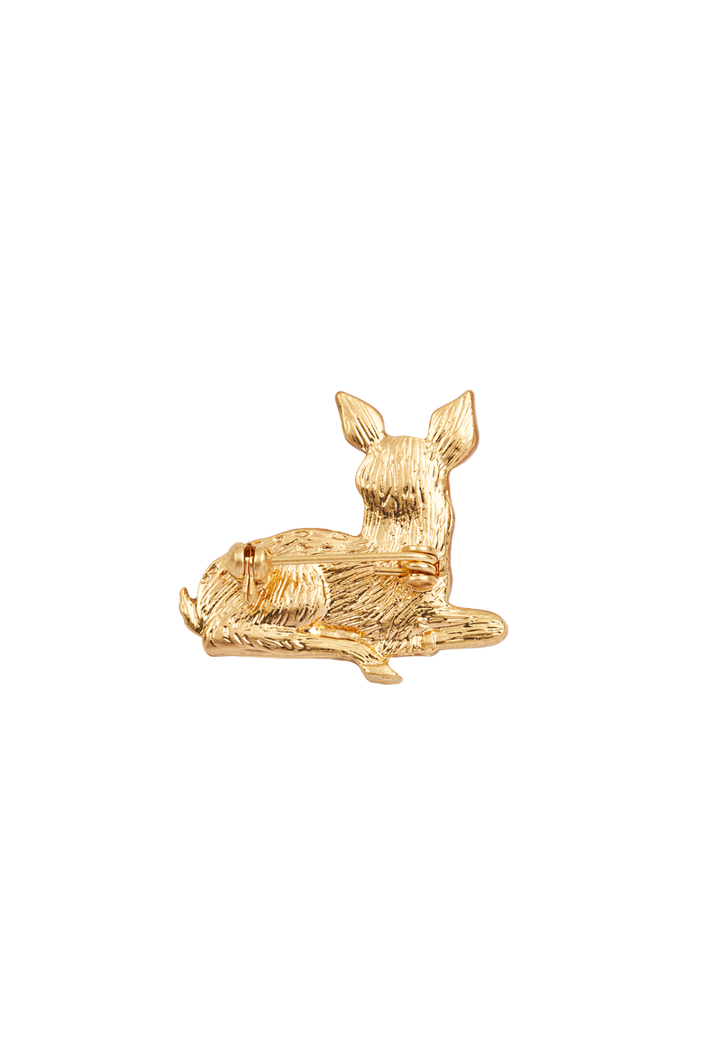 Resting Fawn Enamel Brooch, Alternate, color, Gold