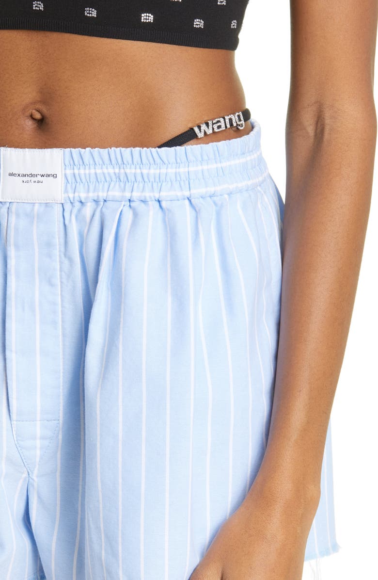 Alexander Wang Crystal Thong Stripe Cotton Boxer Shorts, Alternate, color,
