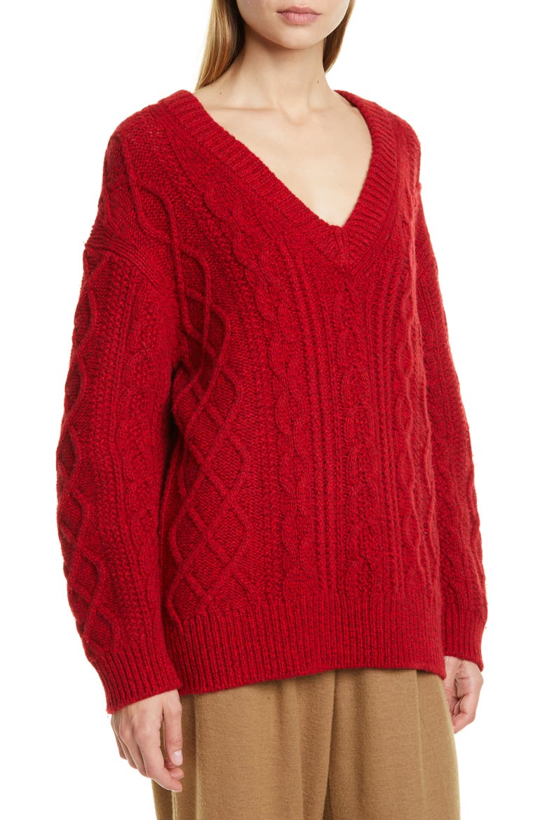 Cable Merino Wool & Cashmere Blend Sweater, Alternate, color, CHERRY