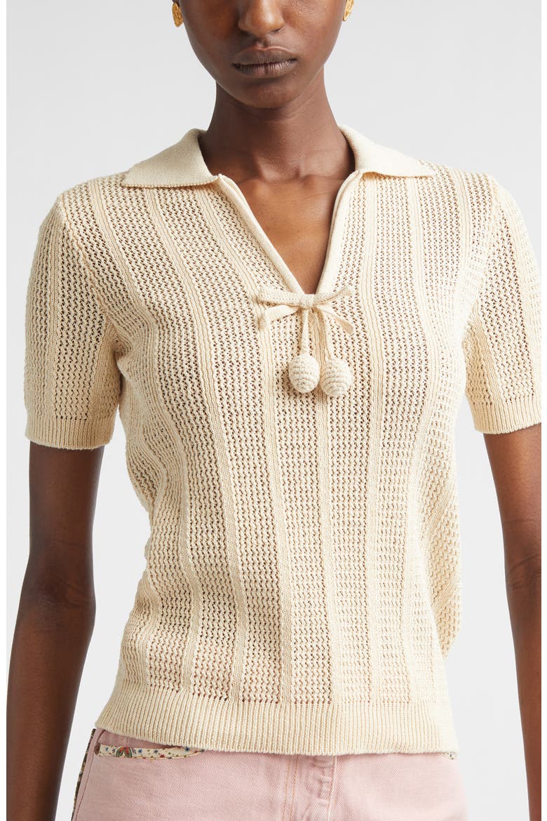 Cherryfic Open Knit Polo Sweater, Alternate, color, IVORY