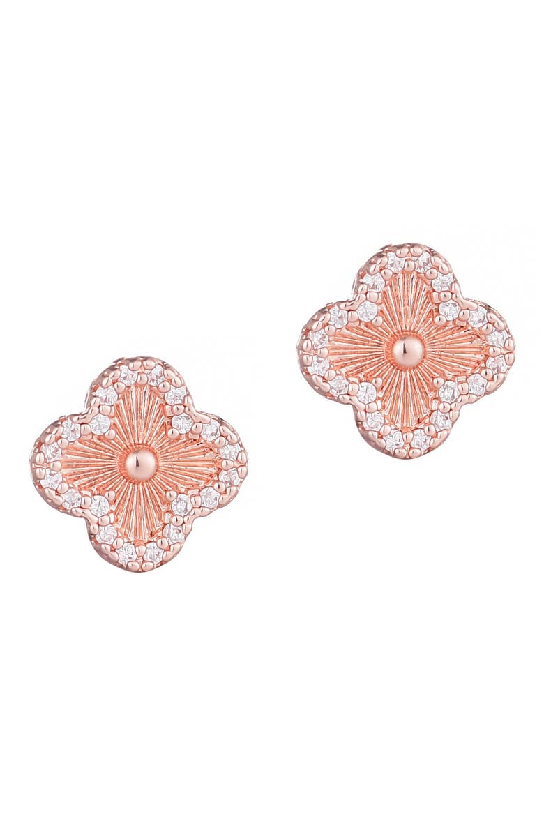 Pave CZ Clover Stud Earrings, Main, color, PINK