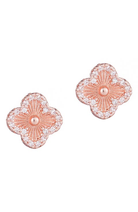 Pave CZ Clover Stud Earrings