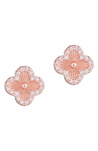 Pave CZ Clover Stud Earrings