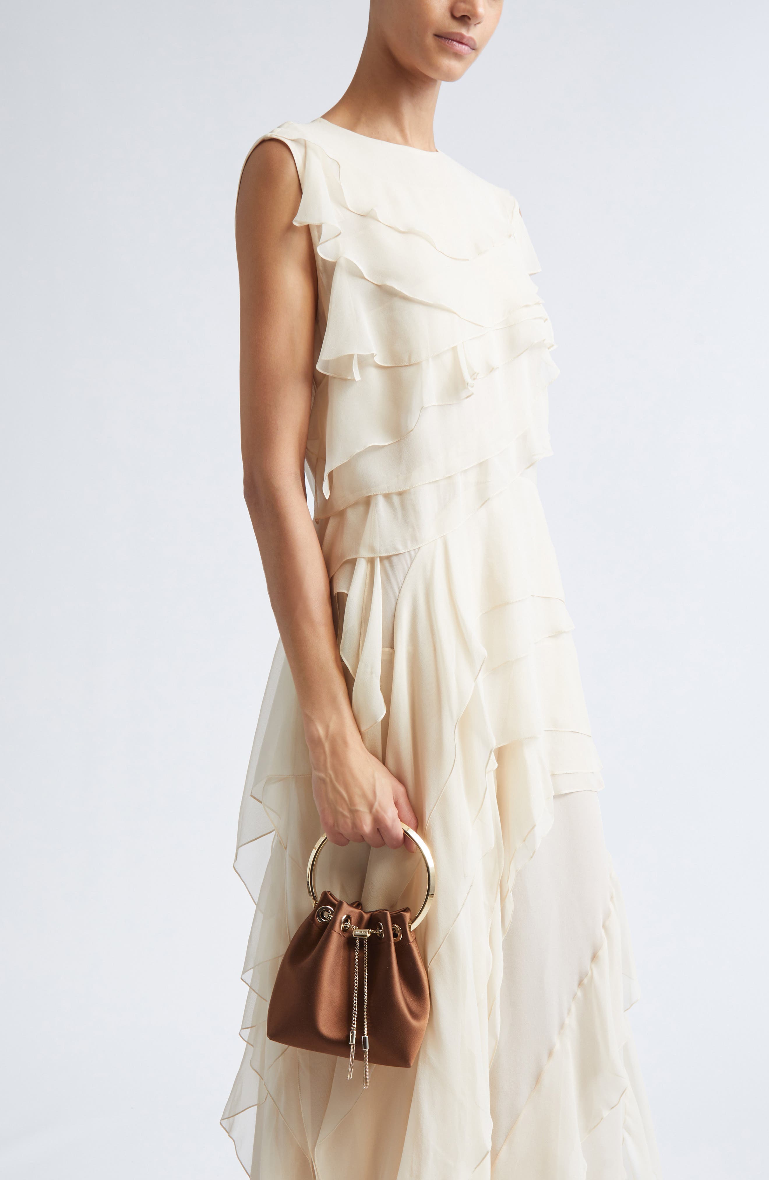 Jimmy Choo Bon Bon Sequin Mesh Pouch, Alternate, color, Ivory/ Silver