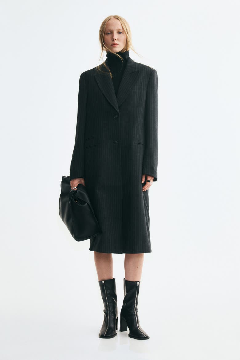 Long Jacket With Shoulder Pads, Alternate, color, Dark gray melange/pinstriped