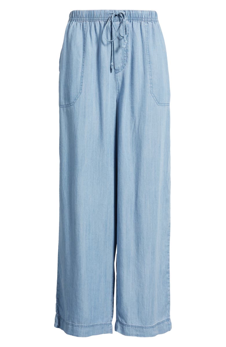 beachlunchlounge Inaya Chambray Drawstring Ankle Pants, Alternate, color, Light Wash