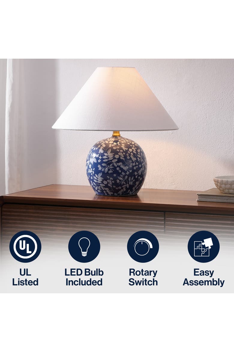 Felice Cottage Floral Ceramic Globe LED Table Lamp, Alternate, color, Blue/White