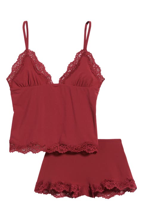 Fits Everybody Lace Trim Crop Camisole & Shorts Pajamas