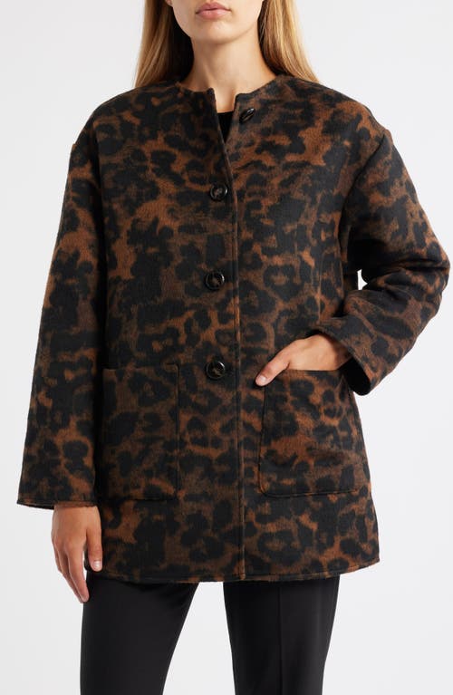 Anne Klein Leopard Print Topper Jacket In Brown