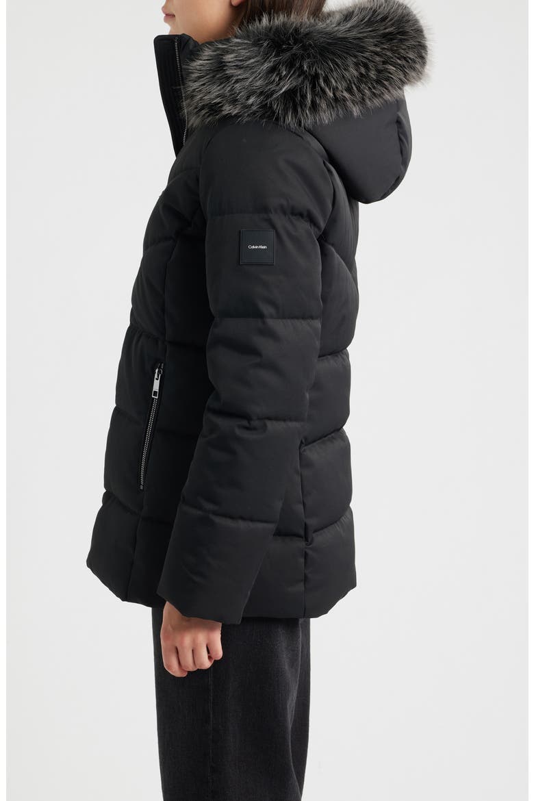 Faux Fur Trim Puffer Jacket, Alternate, color, BLACK