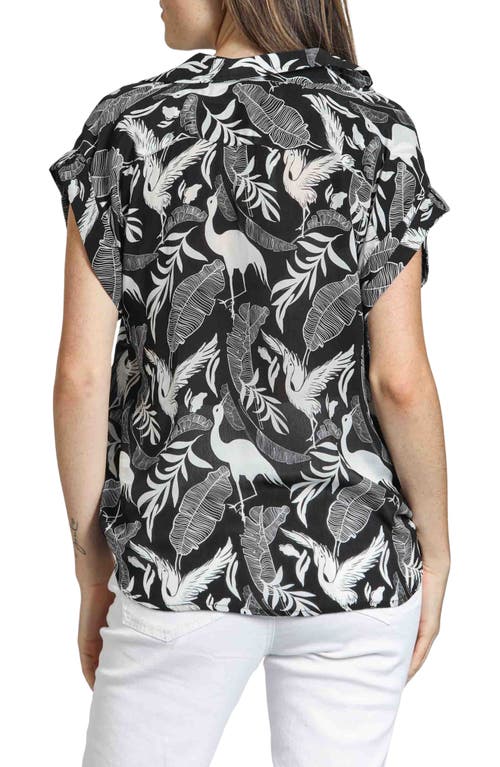 Apny Print Wrap Front Cotton High-low Top In Black