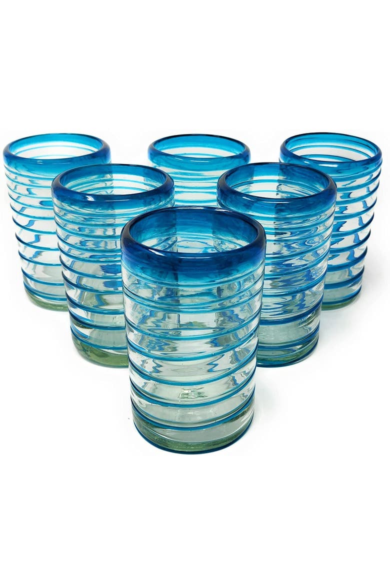 Spiral Design Drinking Glasses - Set of 6, Main, color, Aqua