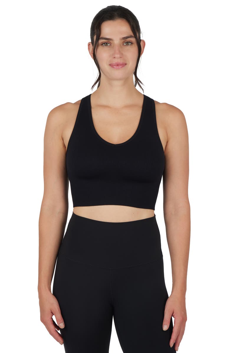 90 DEGREE BY REFLEX Seamless V-Neck Rib Crop Tank, Alternate, color, White/Black