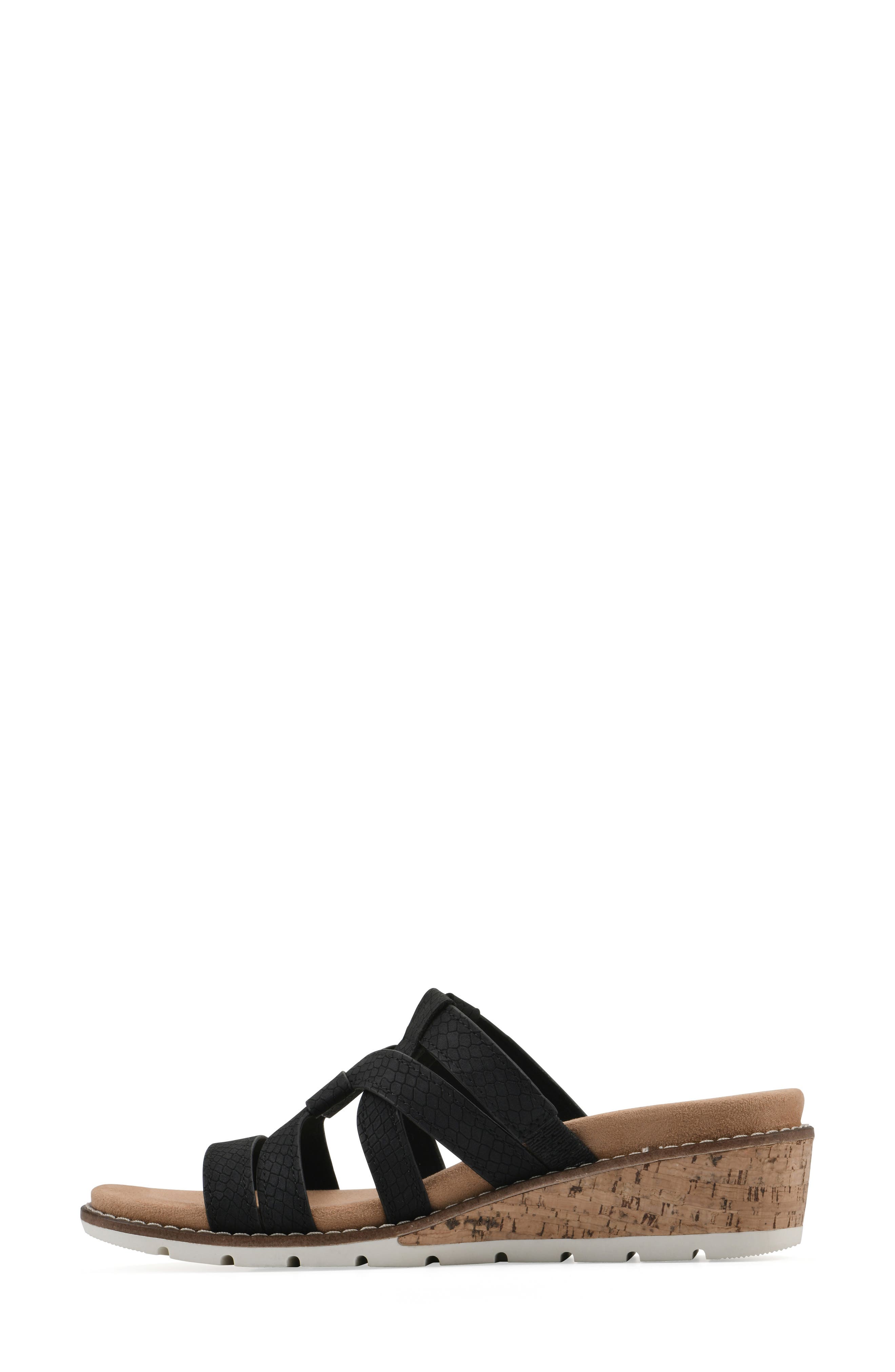 CLIFFS BY WHITE MOUNTAIN Tinisha Wedge Sandal, Alternate, color, Black Embossed