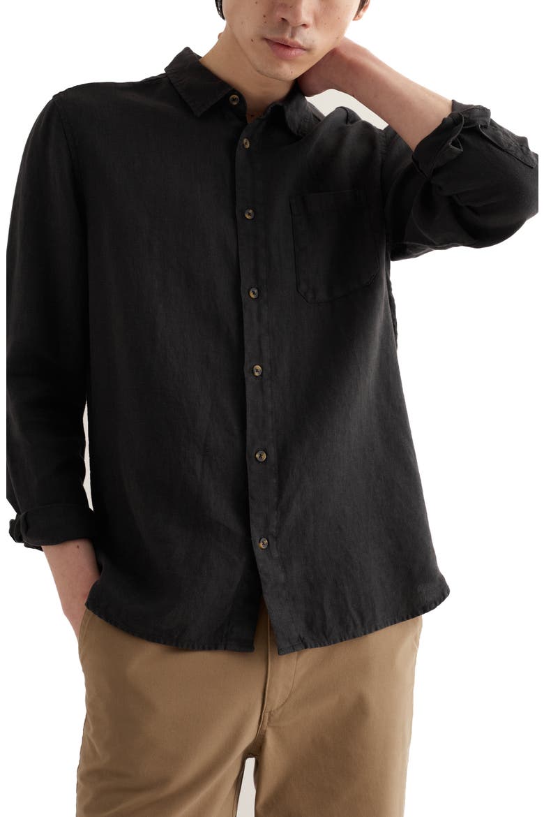 Curator Linen Button-Up Shirt, Main, color, ONYX