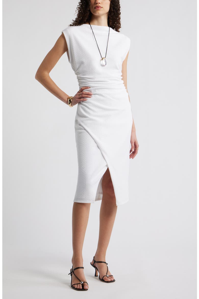 Ruched Cap Sleeve Dress, Main, color, WHITE