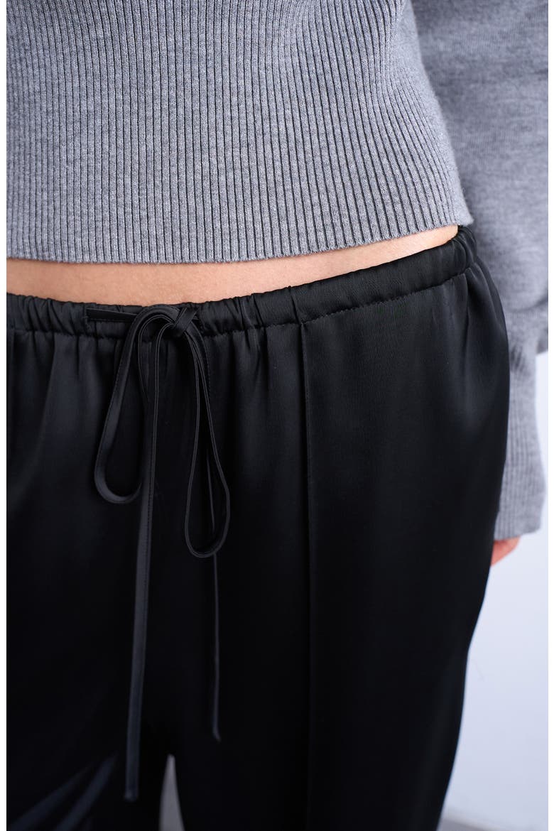 Satin Drawstring Wide Leg Pants, Alternate, color, BLACK