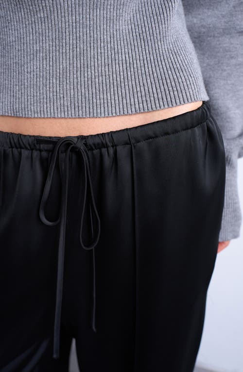 Topshop Satin Drawstring Wide Leg Pants In Black