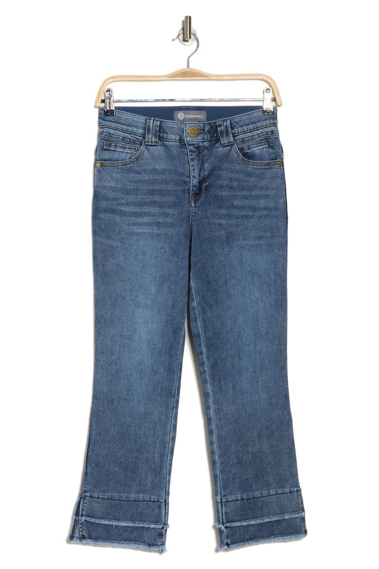 Double Layer Fray Hem Kick Flare Jeans, Main, color, MID BLUE ARTISANAL