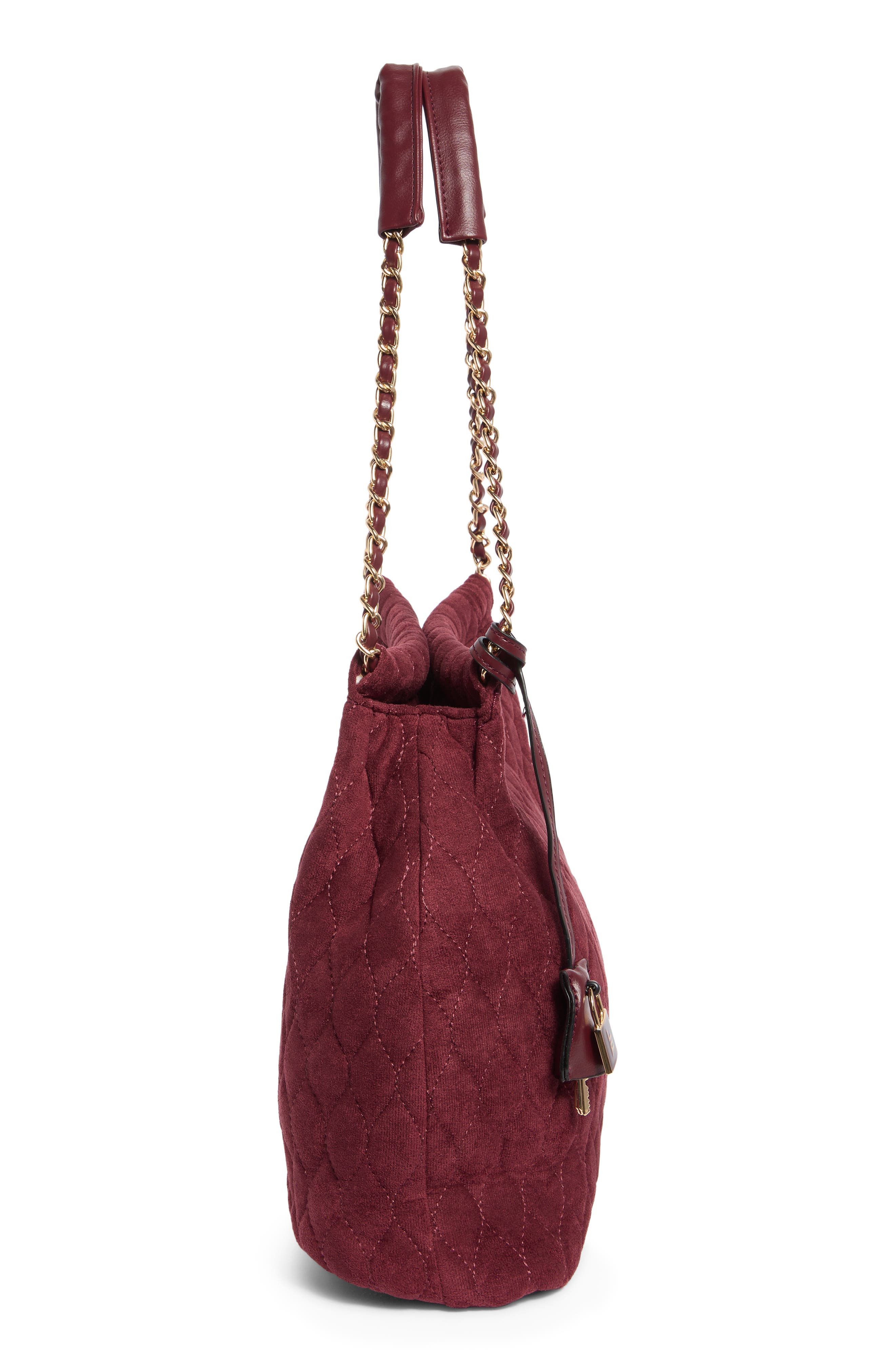 Quilted Faux Suede Hobo, Alternate, color, BORDEAUX