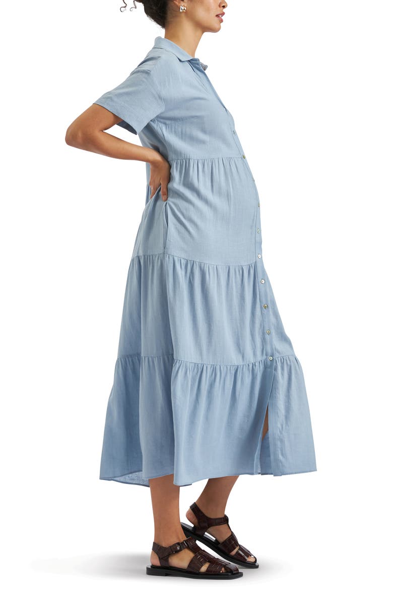 Ripe Maternity Macy Longline Linen Dress, Alternate, color, Pale Blue