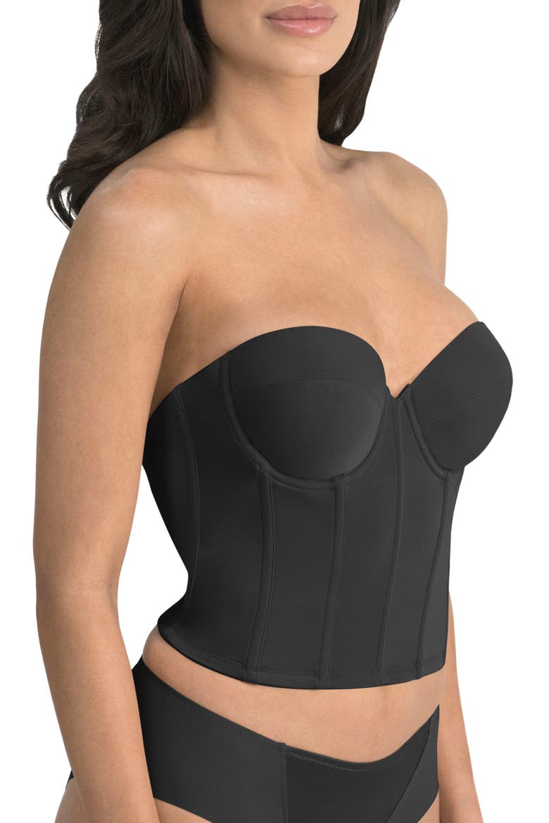 Brie Backless Strapless Bustier, Alternate, color, BLACK