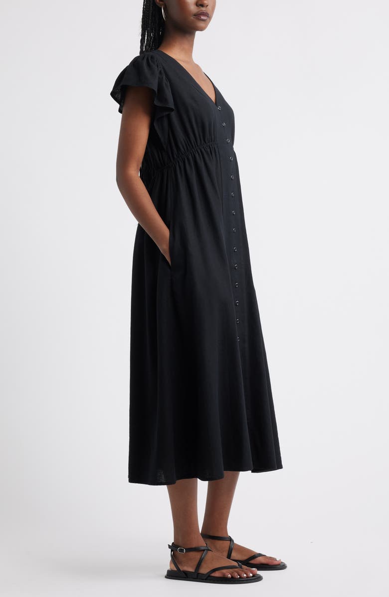 Treasure & Bond Short Sleeve Button Down Linen Blend Midi Dress, Alternate, color, 