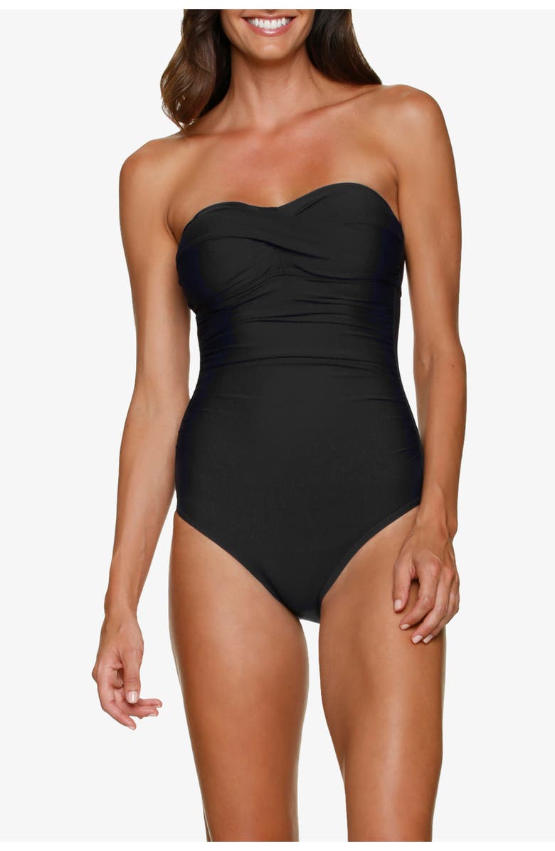 HELEN JON Twist Bandeau One-Piece, Main, color, Black