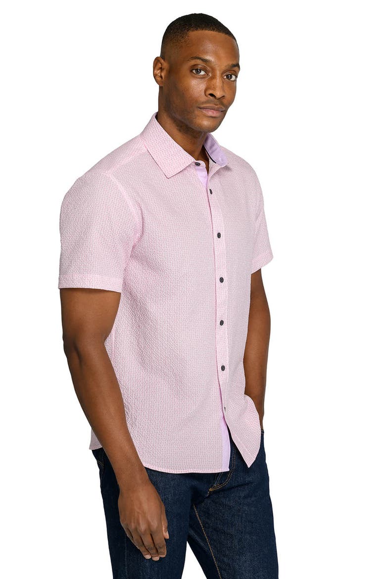 Slim Fit Dot Woven Short Sleeve Seersucker, Alternate, color, LT. PINK