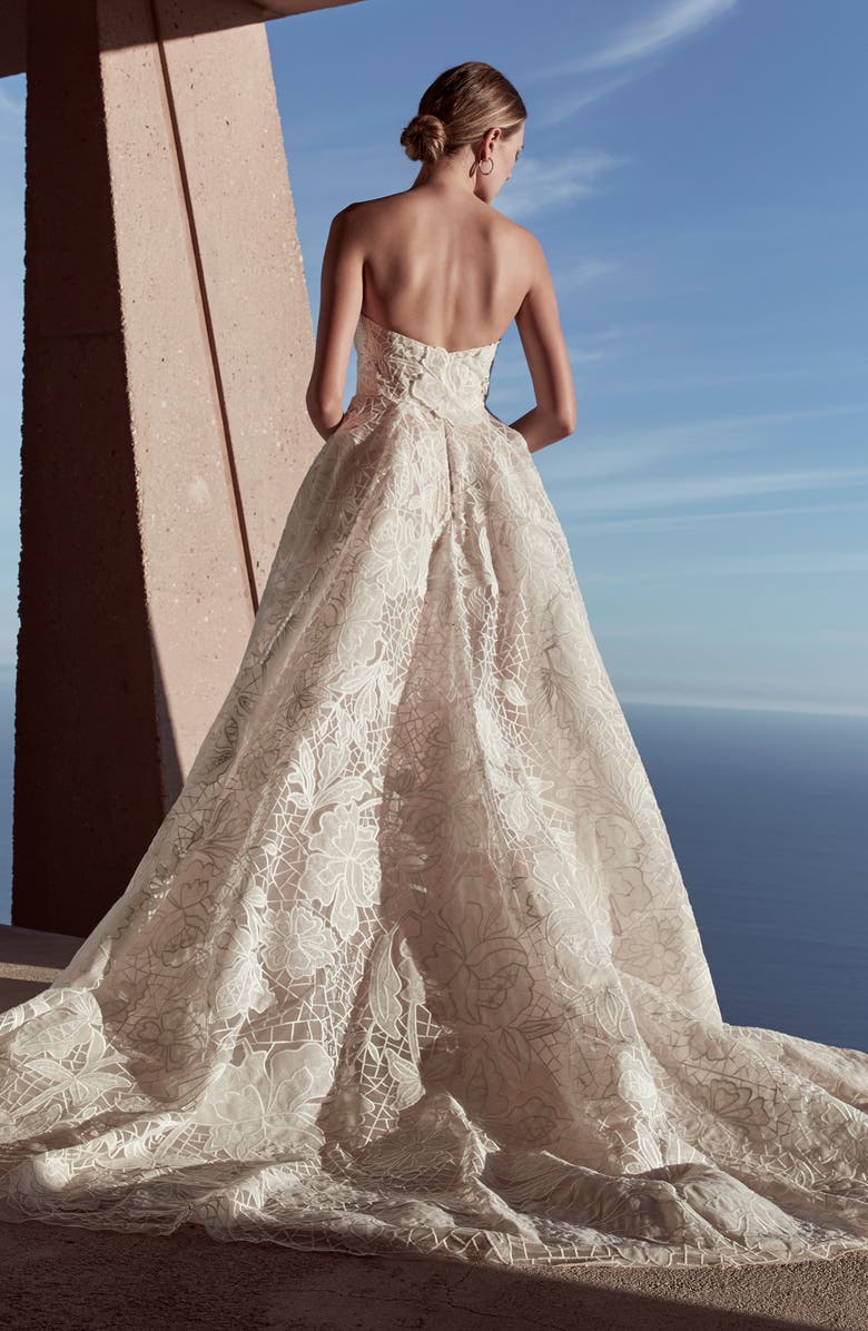 Watters Sunday Bouquet Strapless Lace Wedding Dress, Alternate, color,