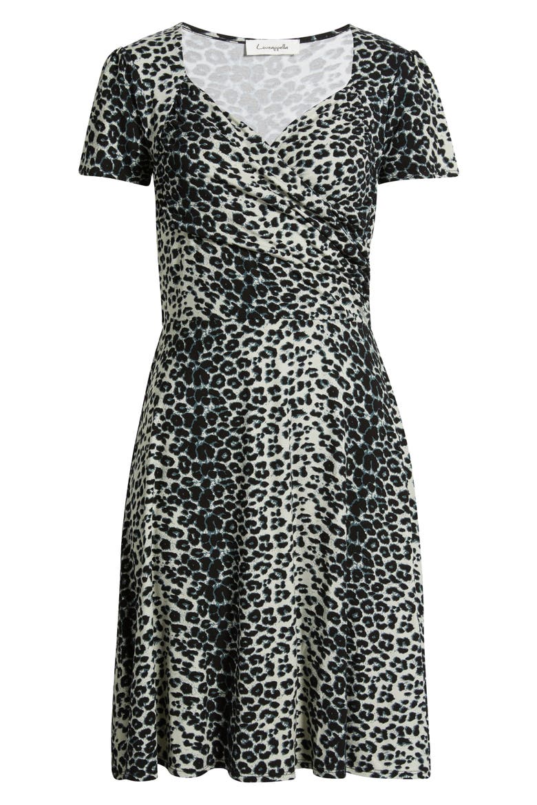 Leopard Print Surplice Neck Dress, Alternate, color, BLACK/ GRAY