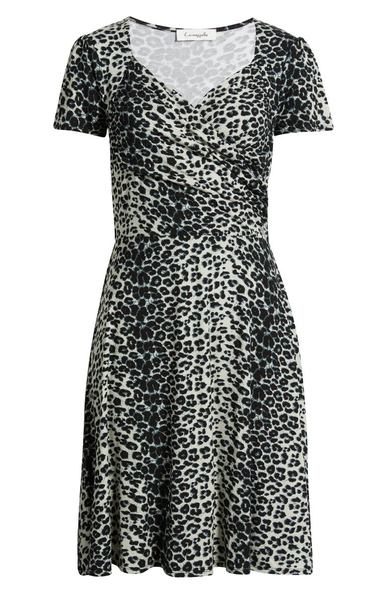 Loveappella Leopard Print Surplice Neck Dress, Alternate, color, Black/ Gray