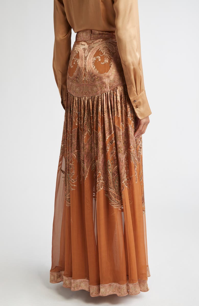 Zimmermann Memento Burnout Paisley Skirt, Alternate, color, Caramel Paisley