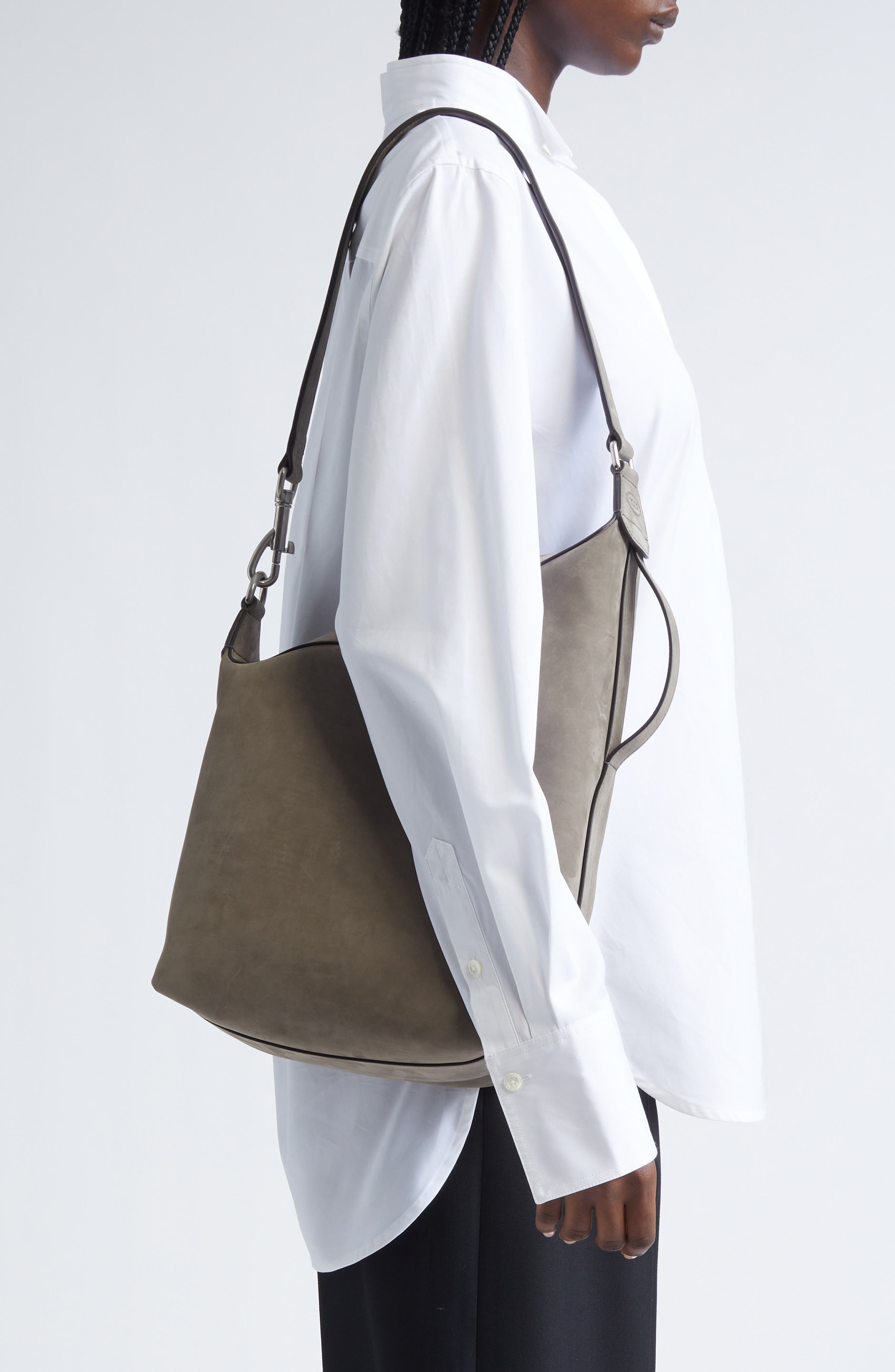 Tod
s Meda Nubuck Leather Shoulder Bag, Alternate, color, 