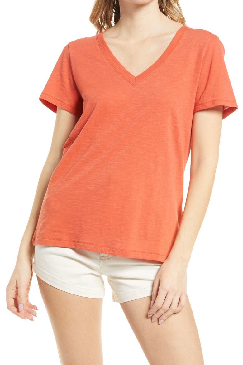 Whisper Cotton V-Neck T-Shirt, Main, color, RUSTED CLAY