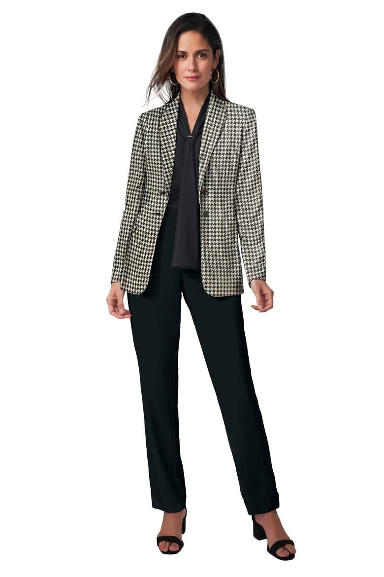 2-Piece Stretch Crepe Single-Breasted Pantsuit, Main, color, BLACK HOUNDSTOOTH