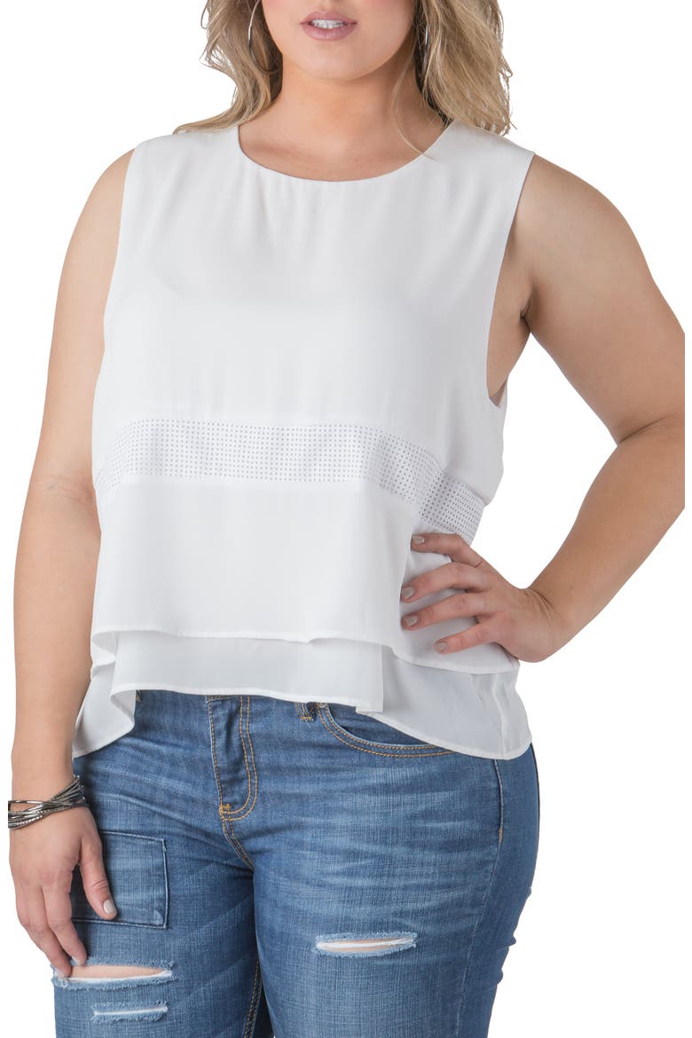 Mandy Faux Leather Trim Top, Alternate, color, WHITE