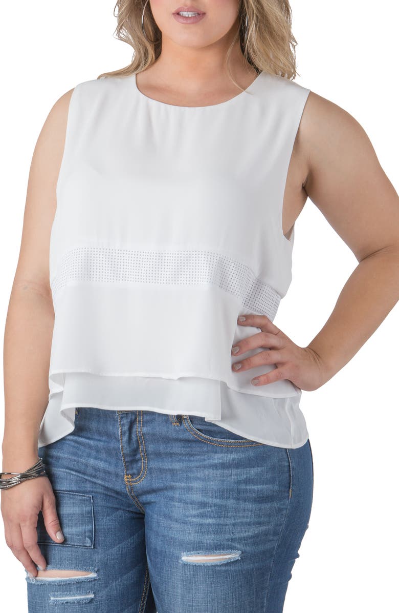 Standards & Practices Mandy Faux Leather Trim Top, Alternate, color, White