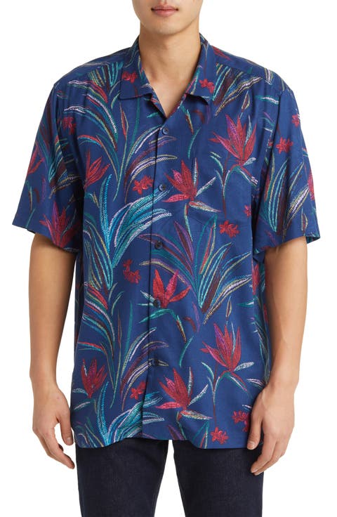 Manriscala Blooms Short Sleeve Silk Button-Up Shirt