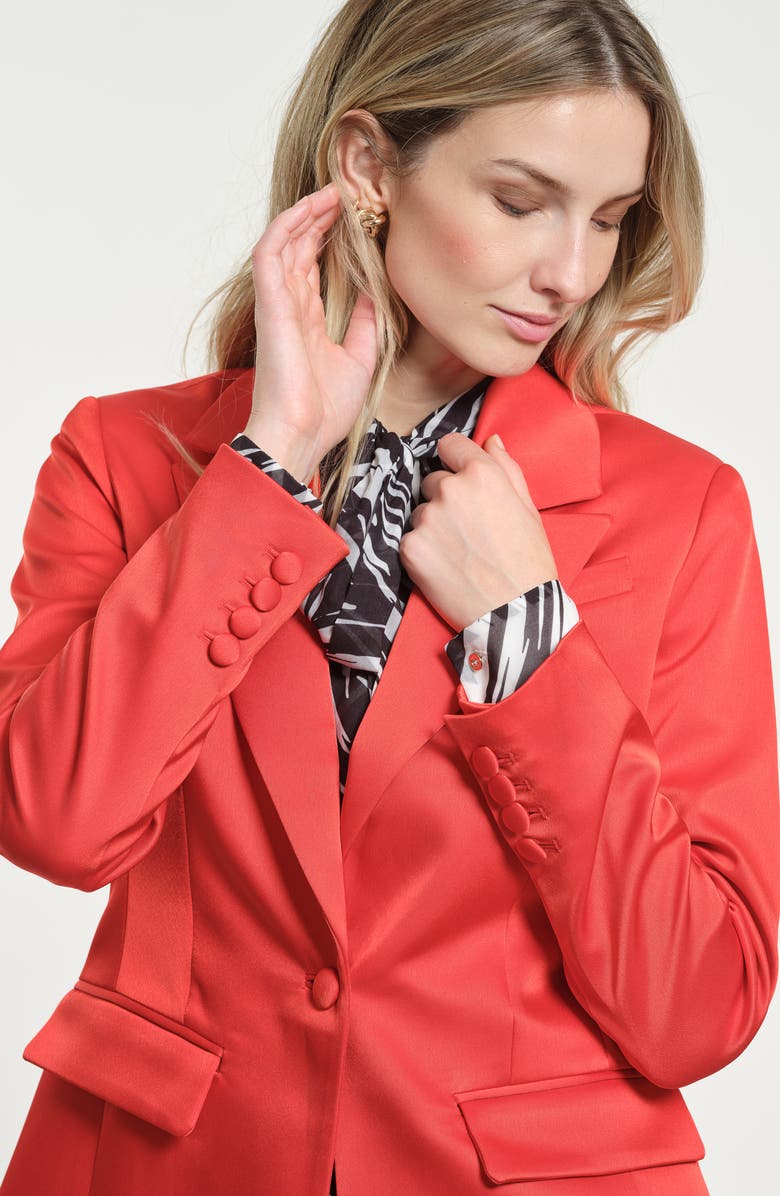 Isaac Mizrahi New York Floral Satin Tuxedo Jacket, Alternate, color, Fiery Red