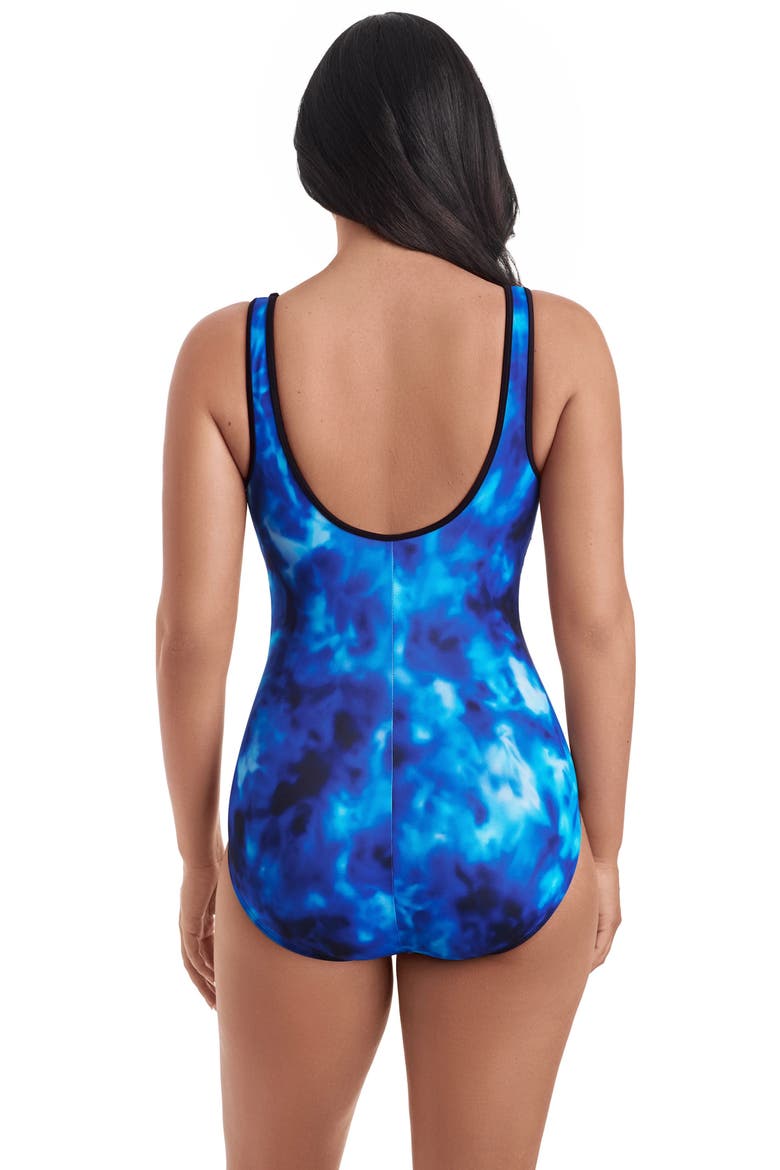 Shirred Zipper Tank Chlorine Resistant One-Piece Swimsuit, Alternate, color, Laguna Waters