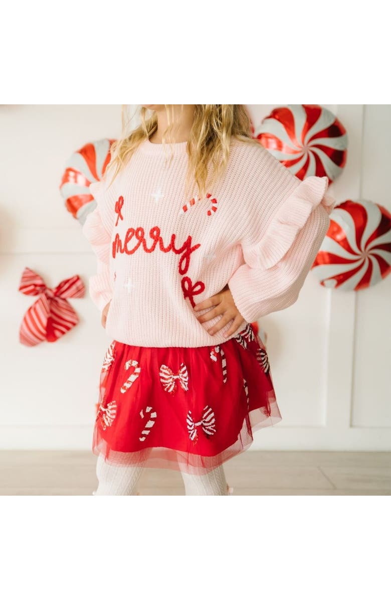 Sweet Wink Merry Bows Christmas Knit Sweater, Alternate, color, Ballet Pink