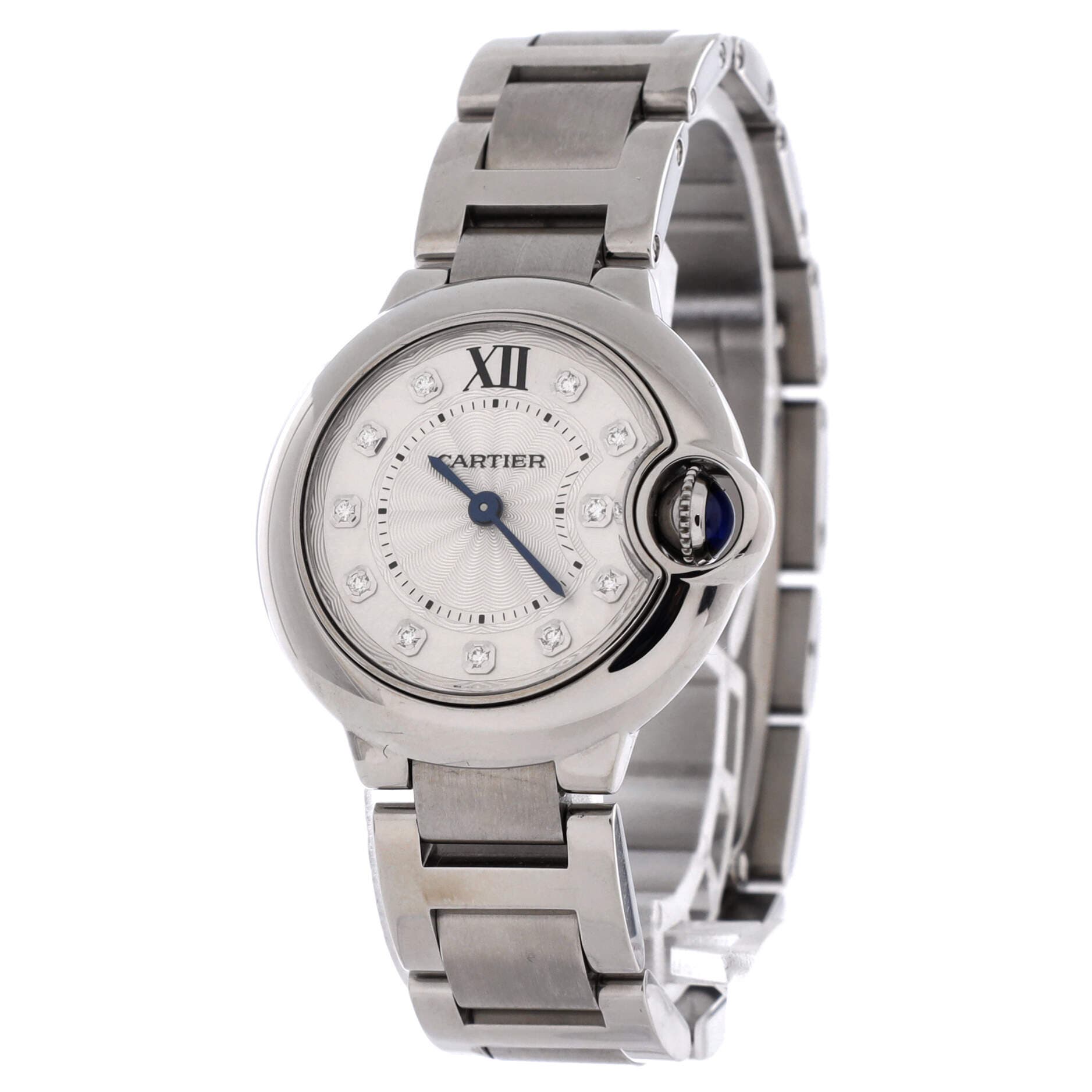 Ballon Bleu de Cartier Quartz Watch Stainless Steel with Diamond Markers 28, Alternate, color, Metallic Silver
