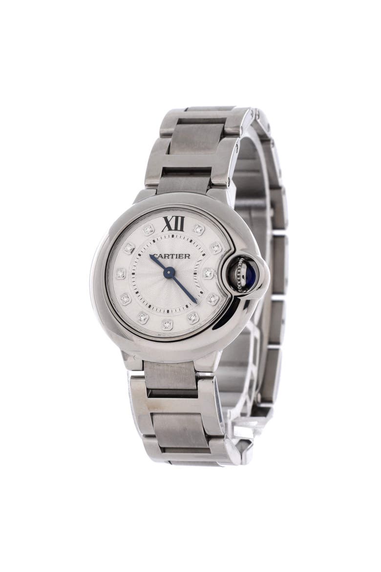 Ballon Bleu de Cartier Quartz Watch Stainless Steel with Diamond Markers 28, Alternate, color, Metallic Silver