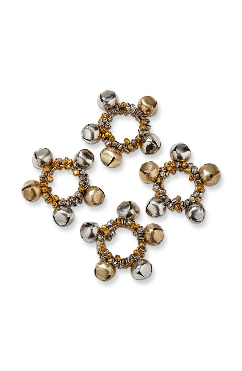tag Christmas Gold Silver Jingle Bell Napkin Ring Set of 4, Main, color, Multicolored