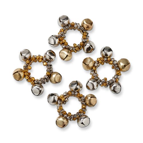 Tag Christmas Gold Silver Jingle Bell Napkin Ring Set Of 4 In Multi